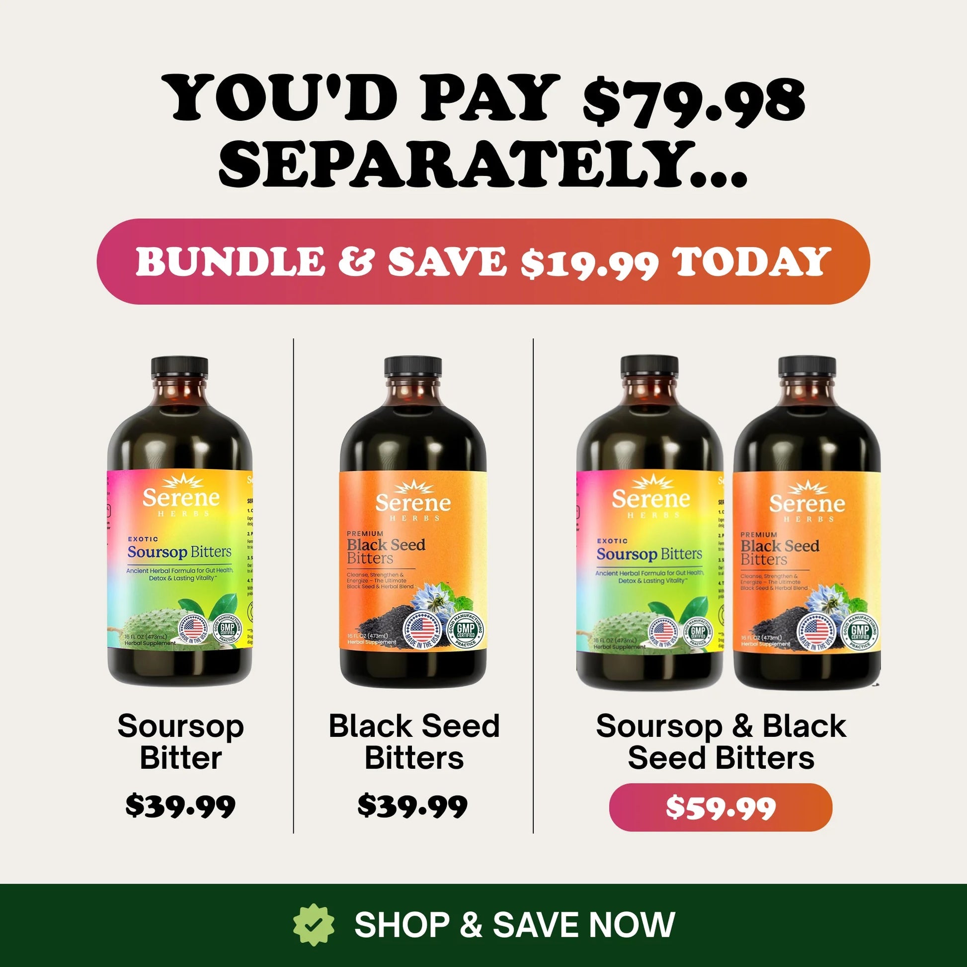 Serene Herbs Soursop Bitters Liquid & Black Seed Bundle – Organic Herbal Guanabana for Digestive Support